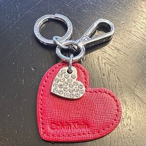 Calvin Klein Red Heart Keychain with Rhinestone Accent